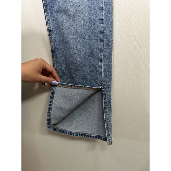 H&M Size 14 Blue High Waisted Stone Washed Jeans with Slit Flared Bottoms - Picture 5 of 9